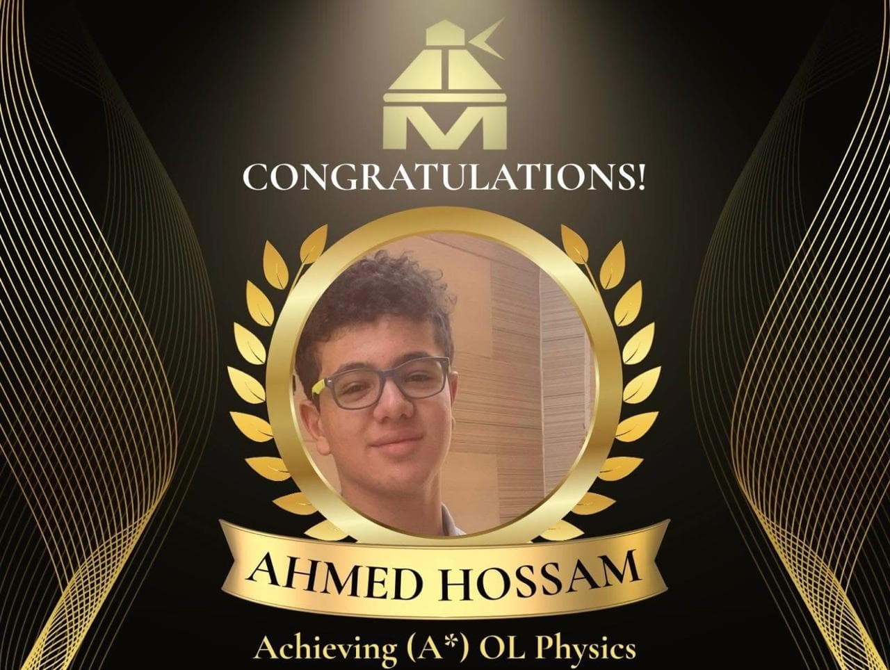O-Level Physics award card issued to Ahmed Hossam by the online academy, printed grade A*.