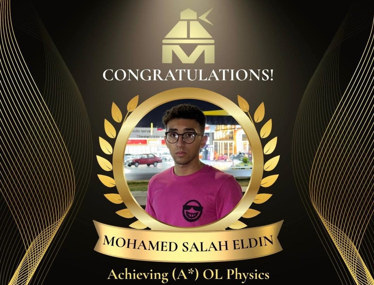 O-Level Physics award card issued to Mohamed Salah Eldin by the online academy, printed grade A*.